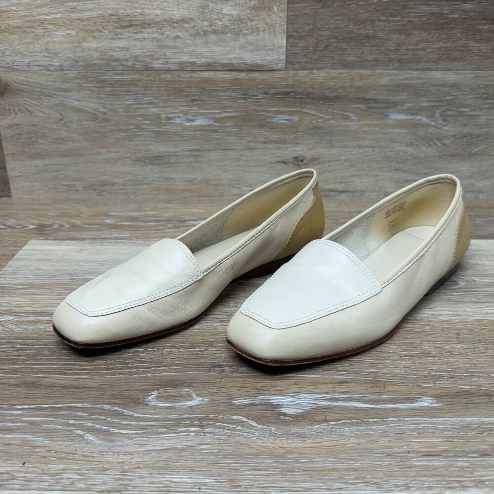 Enzo Angiolini Quiet Luxury Cream Leather Loafers Women's Size 8.5M